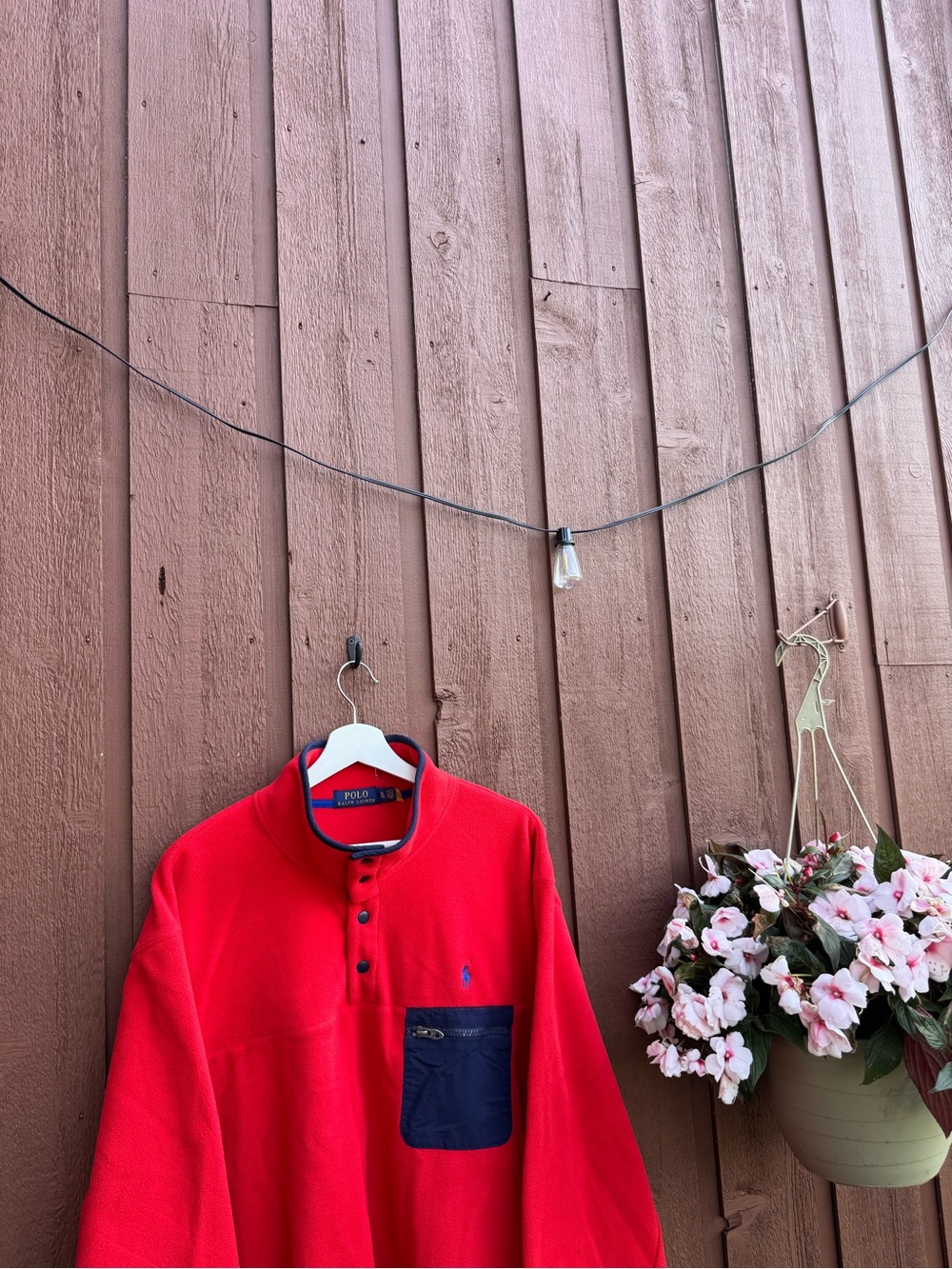 Ralph Lauren Red Fleece Pullover with Navy Chest Pocket
